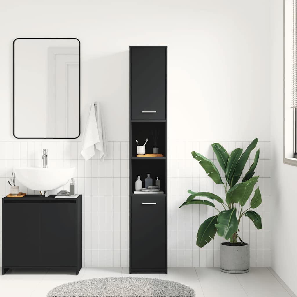 Badezimmerschrank Schwarz 30x30x183,5 cm Holzwerkstoff
