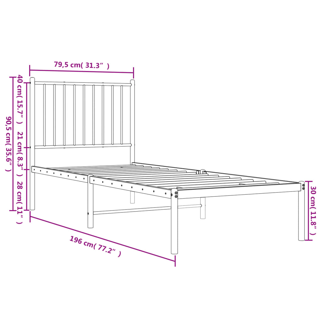 Bettgestell mit Kopfteil Metall Schwarz 75x190 cm