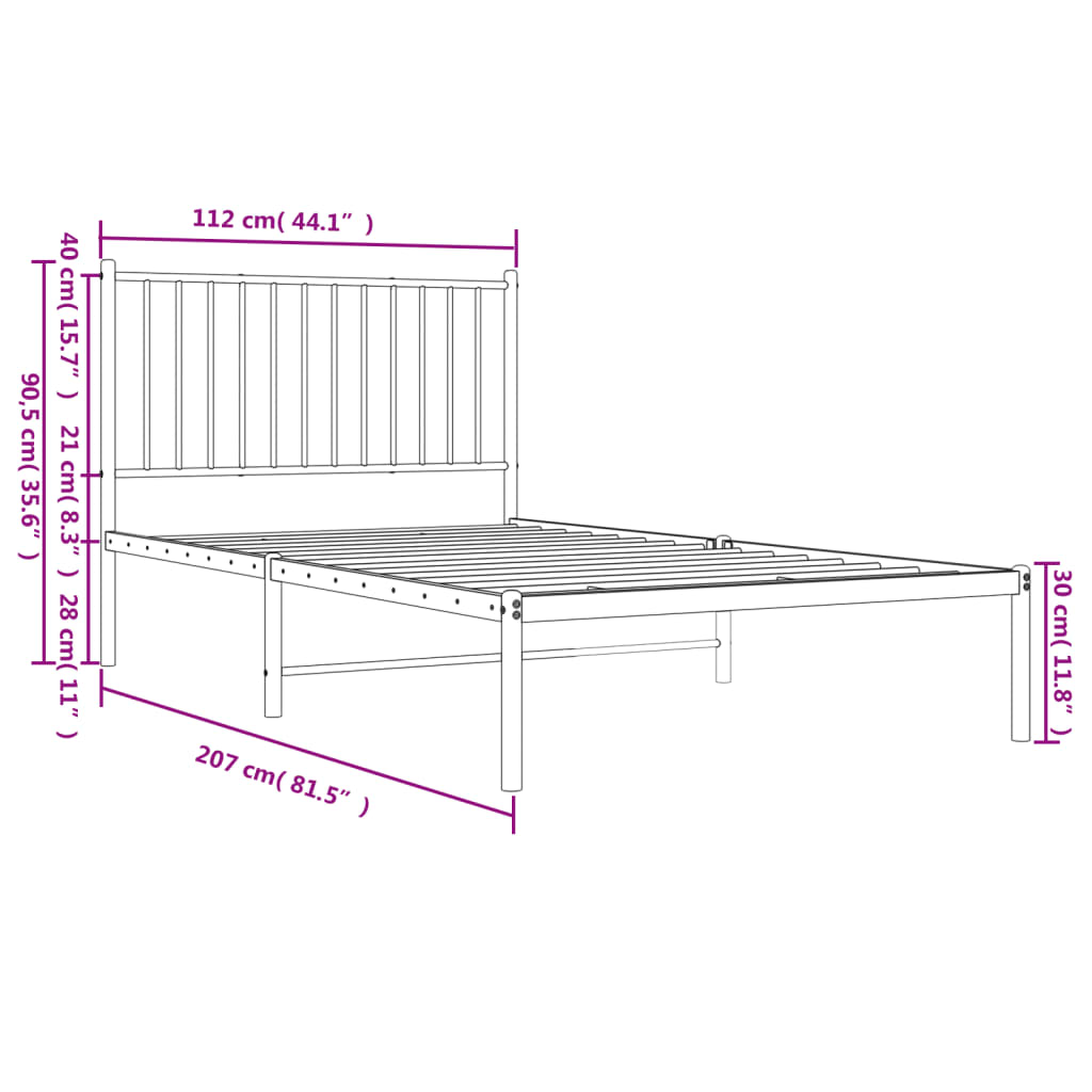 Bettgestell mit Kopfteil Metall Schwarz 107x203 cm