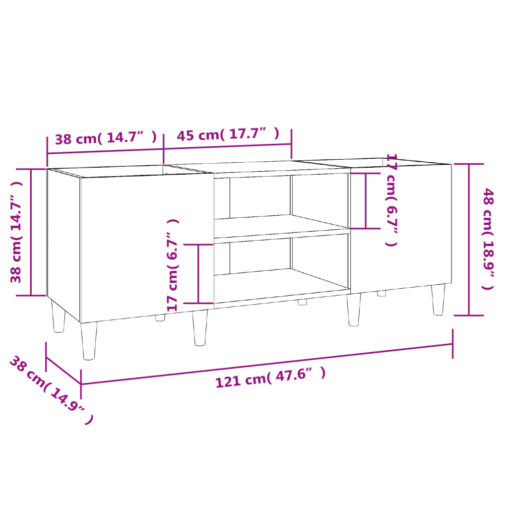 Plattenschrank Grau Sonoma 121x38x48 cm Holzwerkstoff