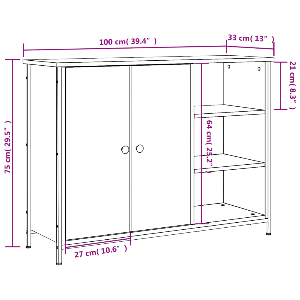 Sideboard Braun Eichen-Optik 100x33x75 cm Holzwerkstoff