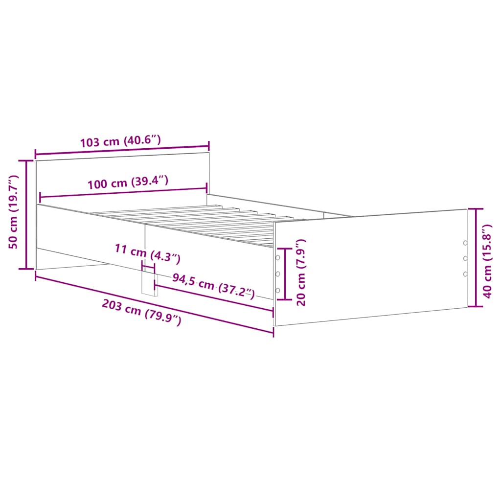 Bettgestell Braun Eichen-Optik 100x200 cm Holzwerkstoff