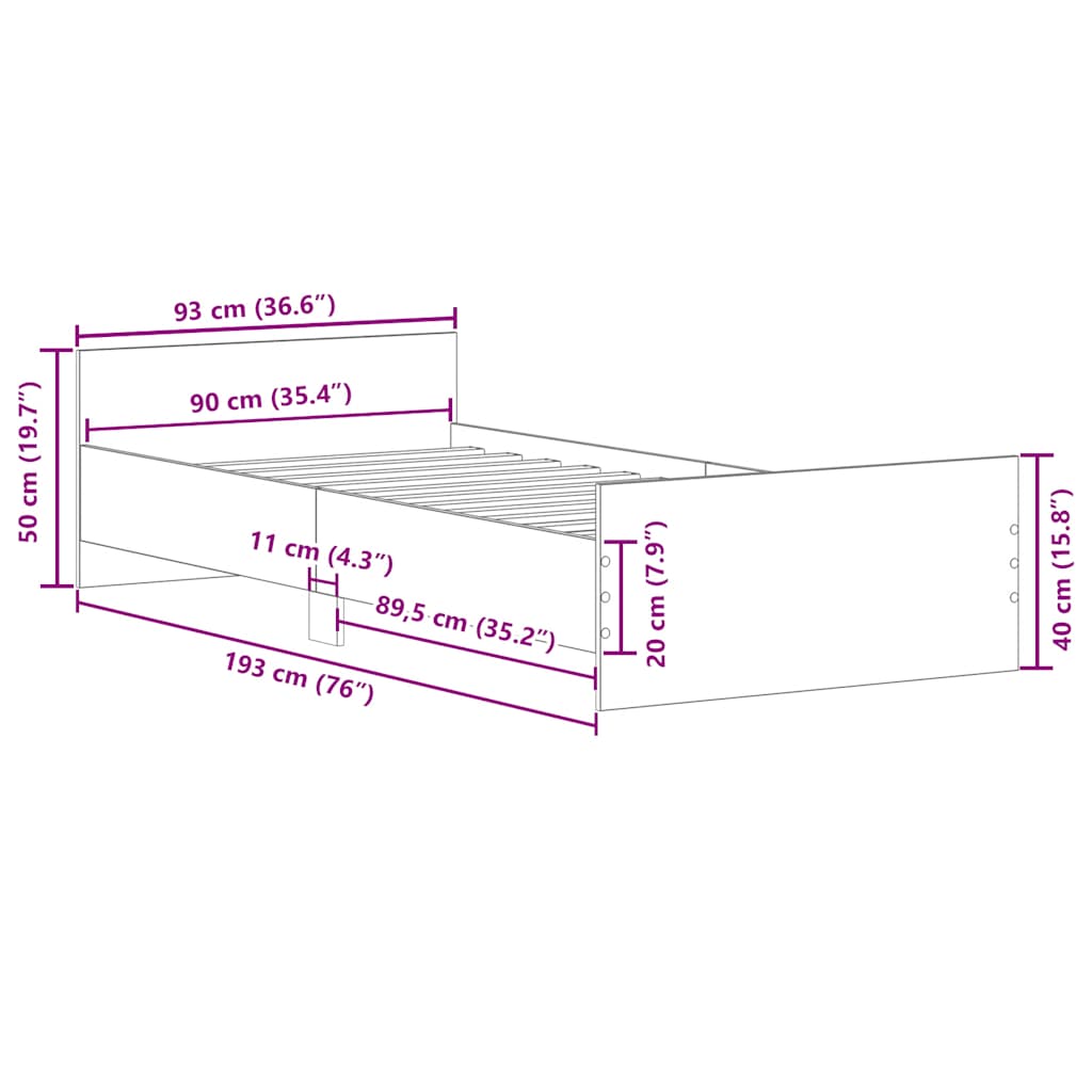 Bettgestell Grau Sonoma 90x190 cm Holzwerkstoff