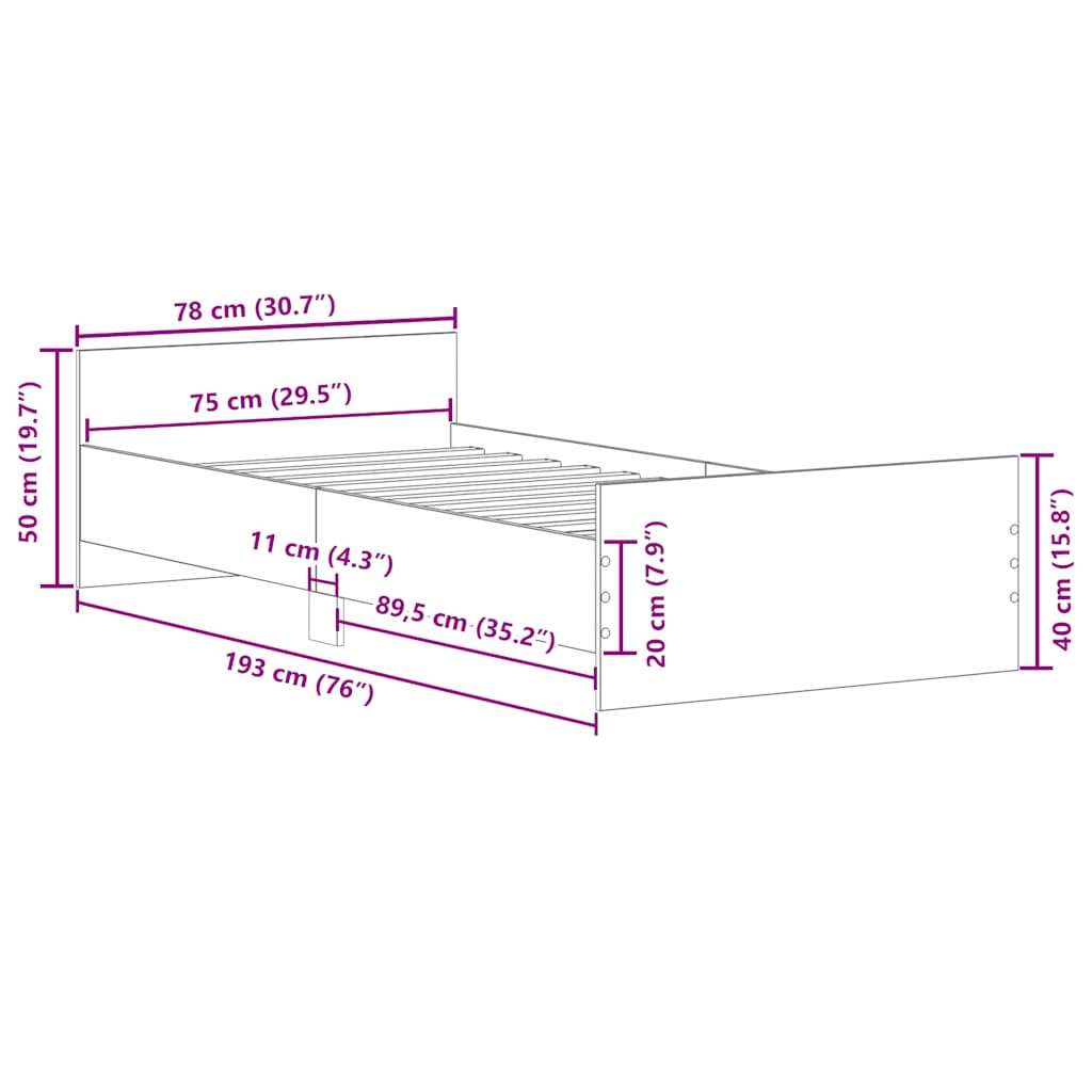 Bettgestell Braun Eichen-Optik 75x190 cm Holzwerkstoff