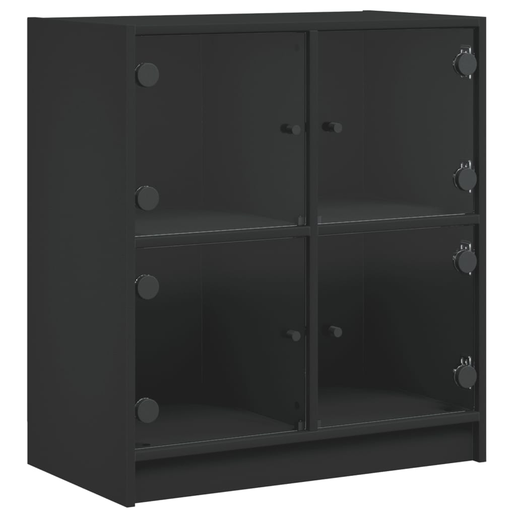 Beistellschrank mit Glastüren Schwarz 68x37x75,5 cm