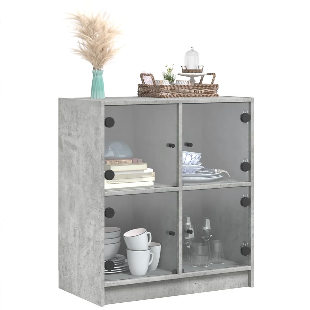 Beistellschrank mit Glastüren Betongrau 68x37x75,5 cm