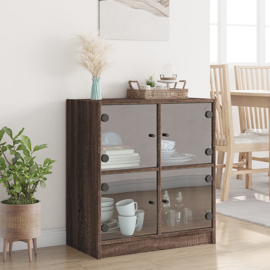 Beistellschrank mit Glastüren Braun Eichen-Optik 68x37x75,5 cm