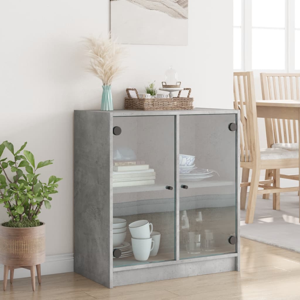 Beistellschrank mit Glastüren Betongrau 68x37x75,5 cm