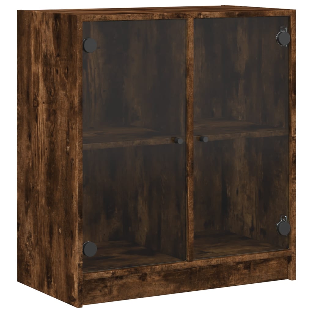 Beistellschrank mit Glastüren Räuchereiche 68x37x75,5 cm