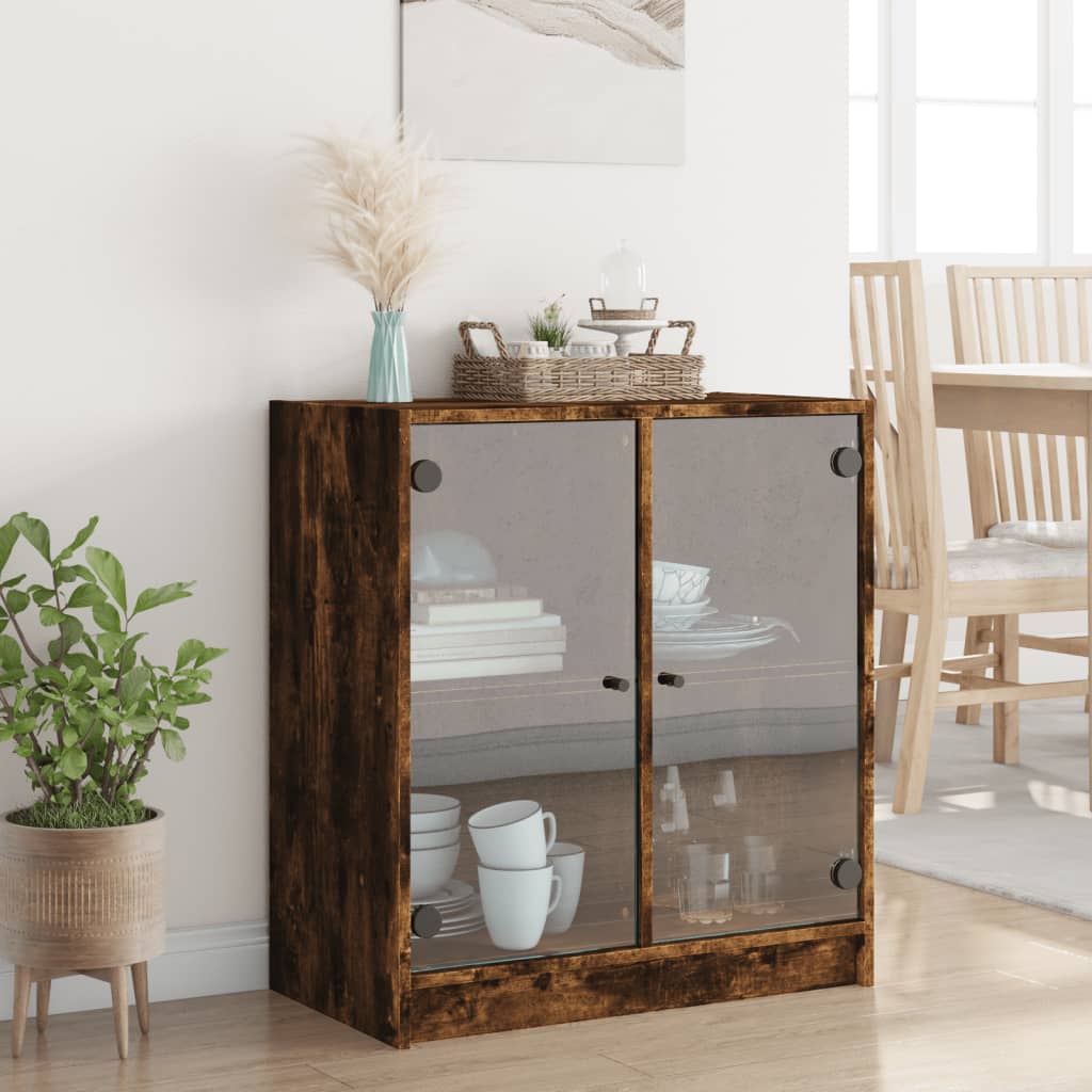 Beistellschrank mit Glastüren Räuchereiche 68x37x75,5 cm