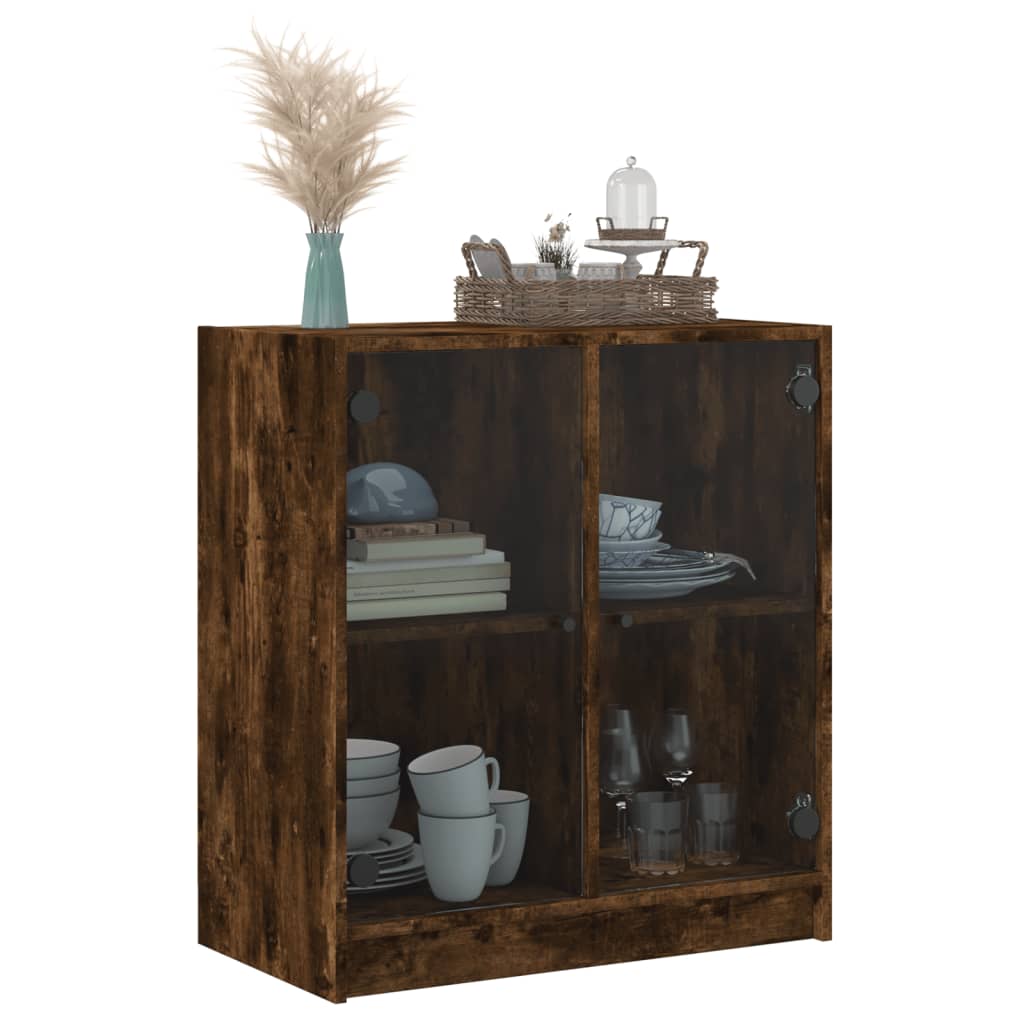 Beistellschrank mit Glastüren Räuchereiche 68x37x75,5 cm