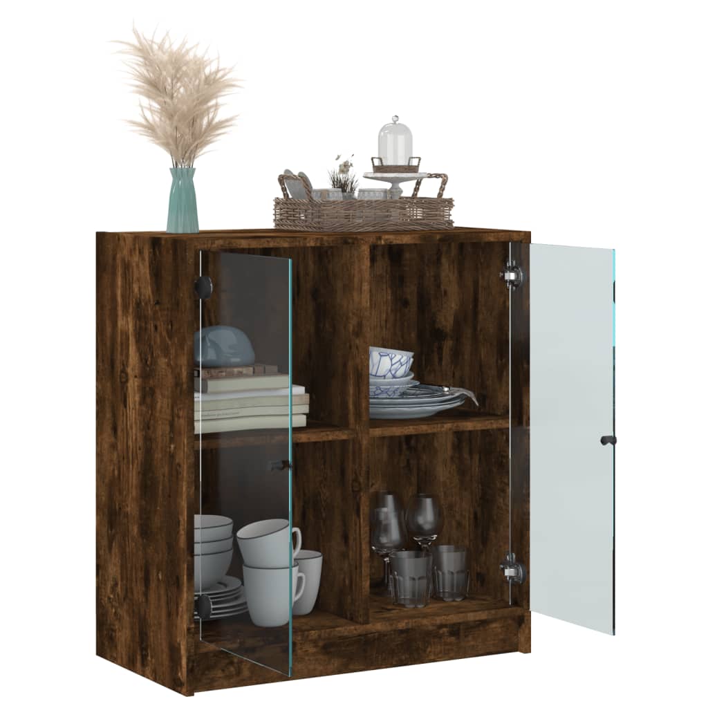 Beistellschrank mit Glastüren Räuchereiche 68x37x75,5 cm