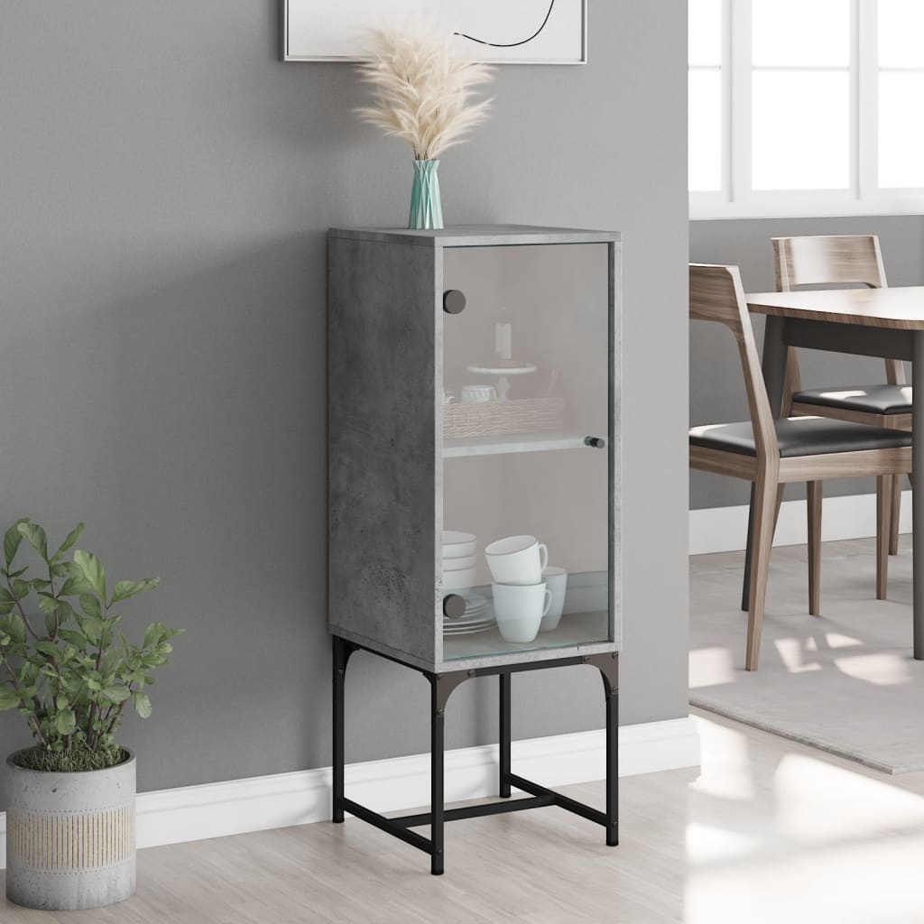 Beistellschrank mit Glastür Betongrau 35x37x100 cm