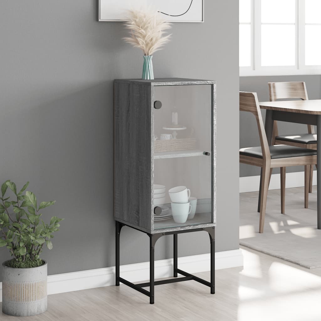 Beistellschrank mit Glastür Grau Sonoma 35x37x100 cm