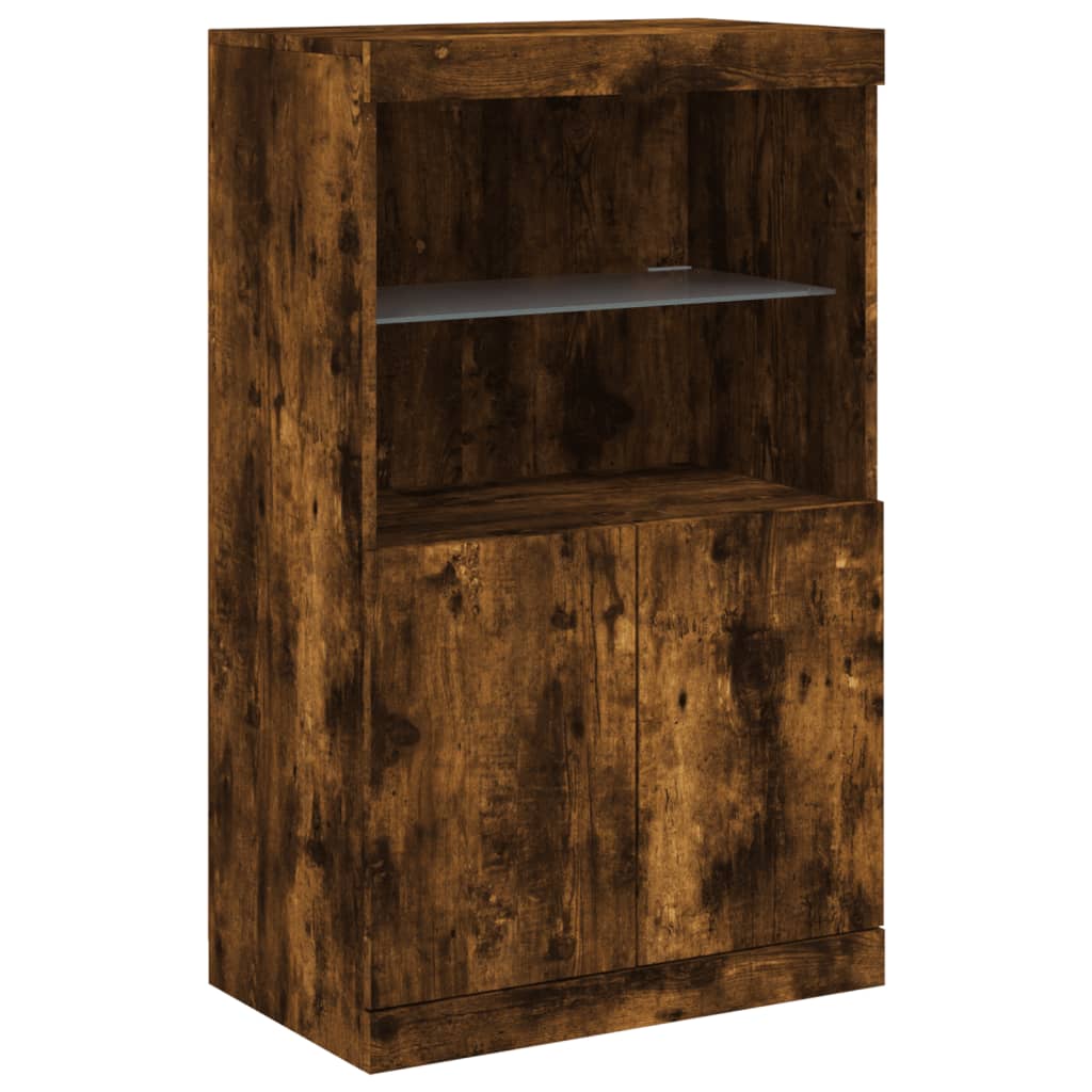 Sideboard mit LED-Leuchten Räuchereiche 60,5x37x100 cm