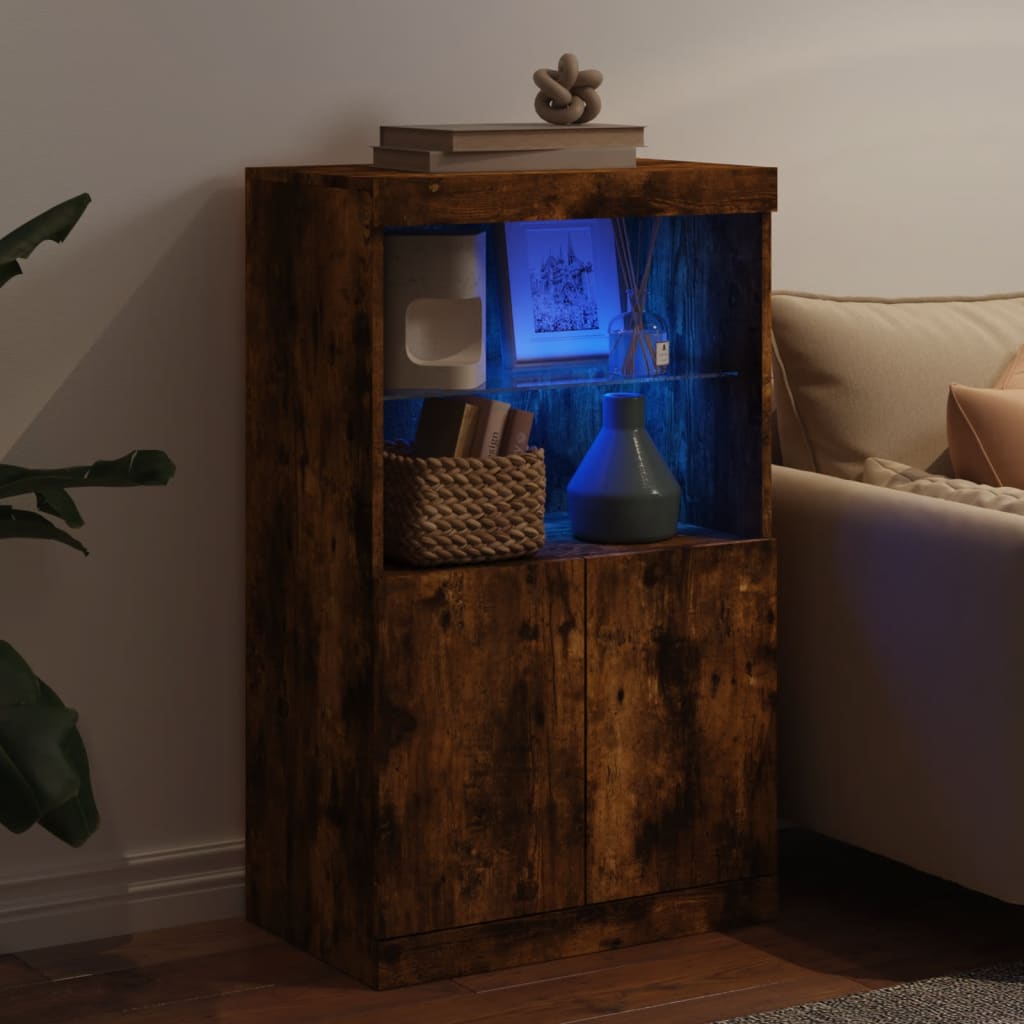 Sideboard mit LED-Leuchten Räuchereiche 60,5x37x100 cm