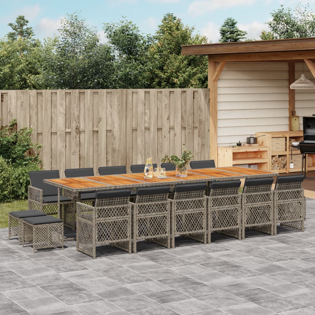 17-tlg. Garten-Essgruppe mit Kissen Grau Poly Rattan