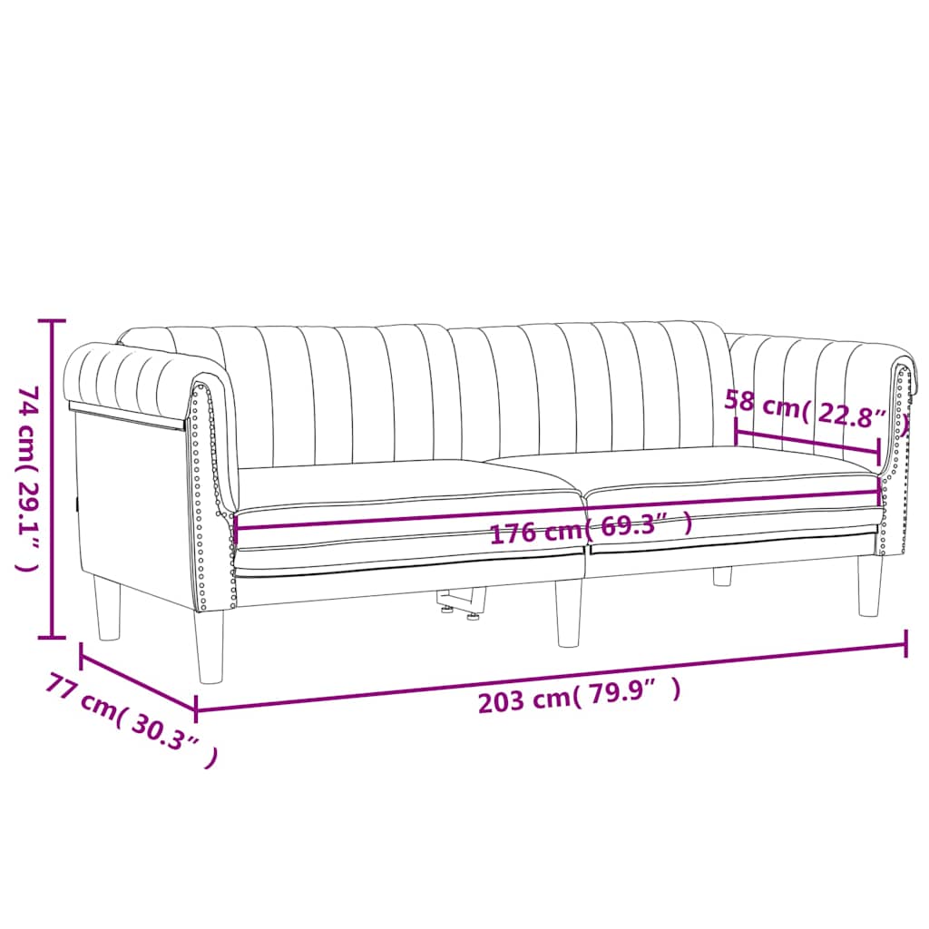 Sofa 3-Sitzer Rosa Samt