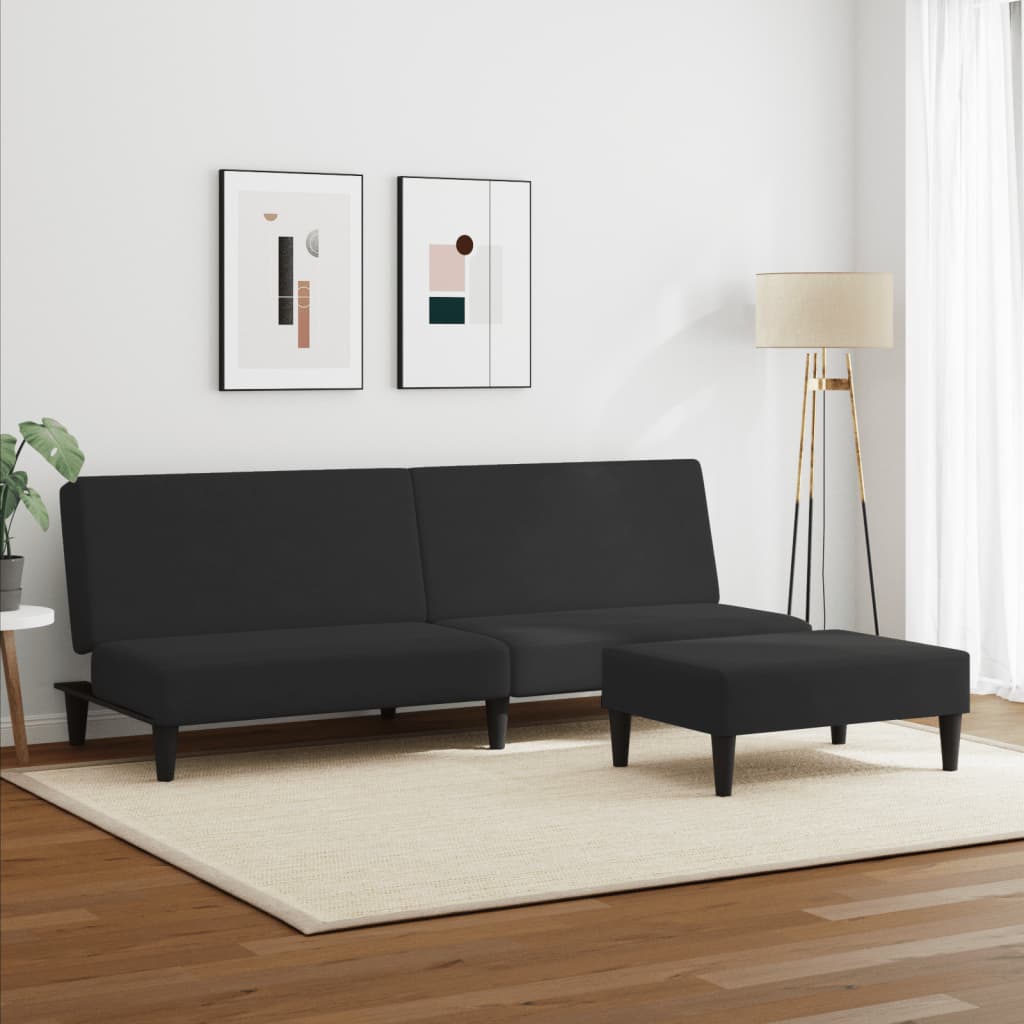 Schlafsofa 2-Sitzer mit Fußhocker Schwarz Samt