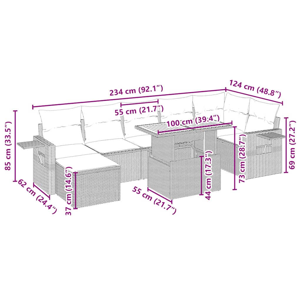8-tlg. Garten-Sofagarnitur mit Kissen Beige Poly Rattan