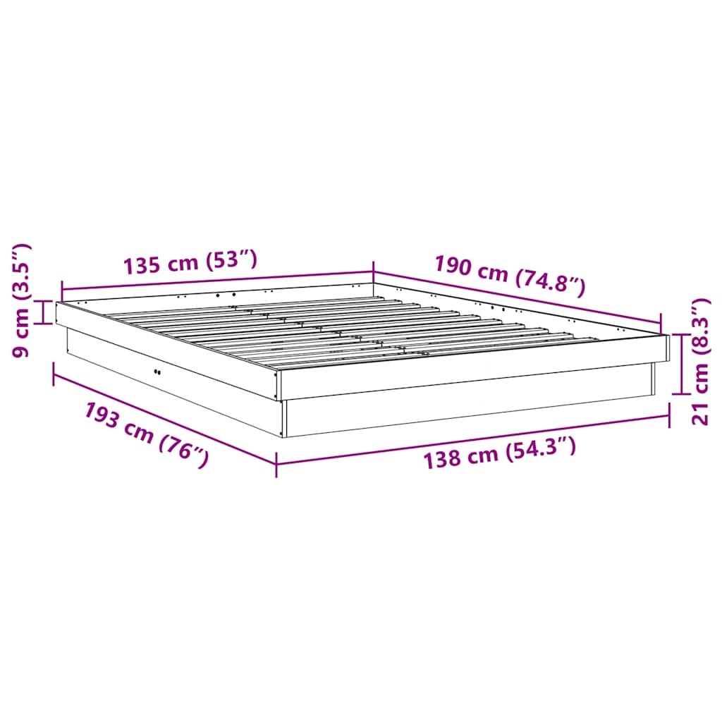 Massivholzbett ohne Matratze 135x190 cm Eichenholz