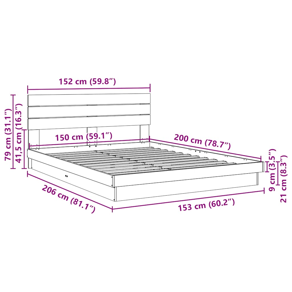Massivholzbett mit Kopfteil ohne Matratze 150x200 cm Eichenholz