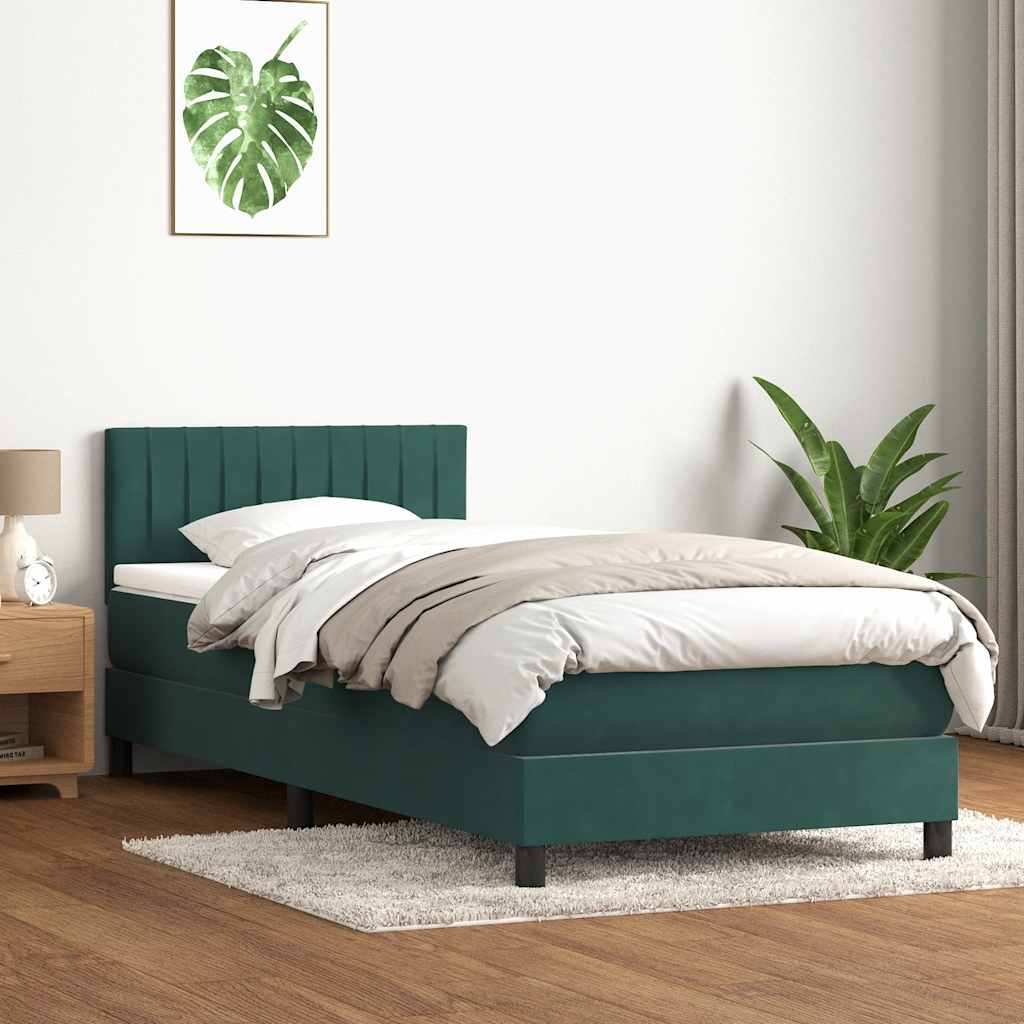 Boxspringbett mit Matratze Dunkelgrün 80x220 cm Samt