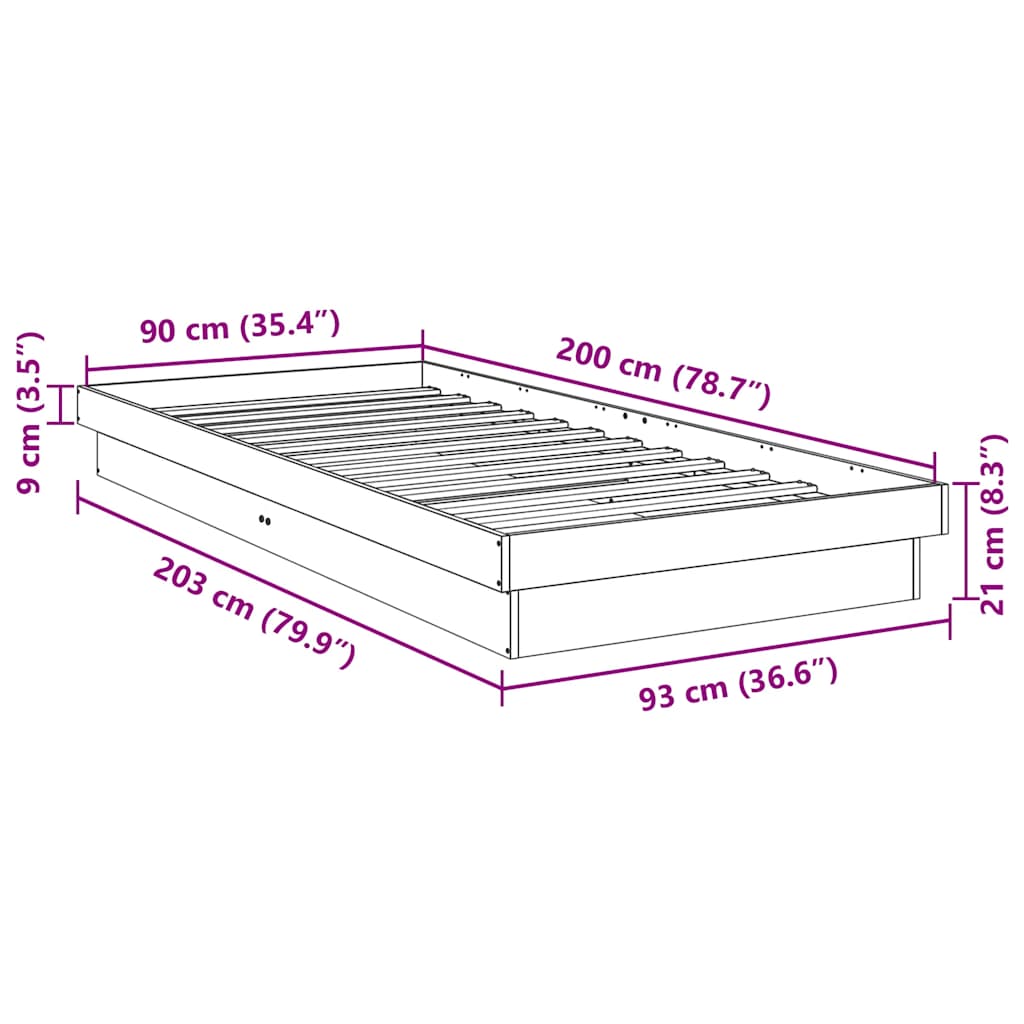 Massivholzbett ohne Matratze 90x190 cm Eichenholz
