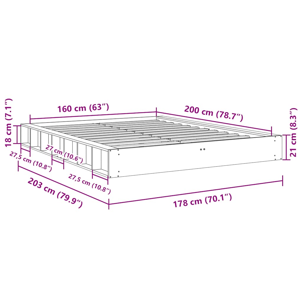 Massivholzbett ohne Matratze 160x200 cm Eichenholz