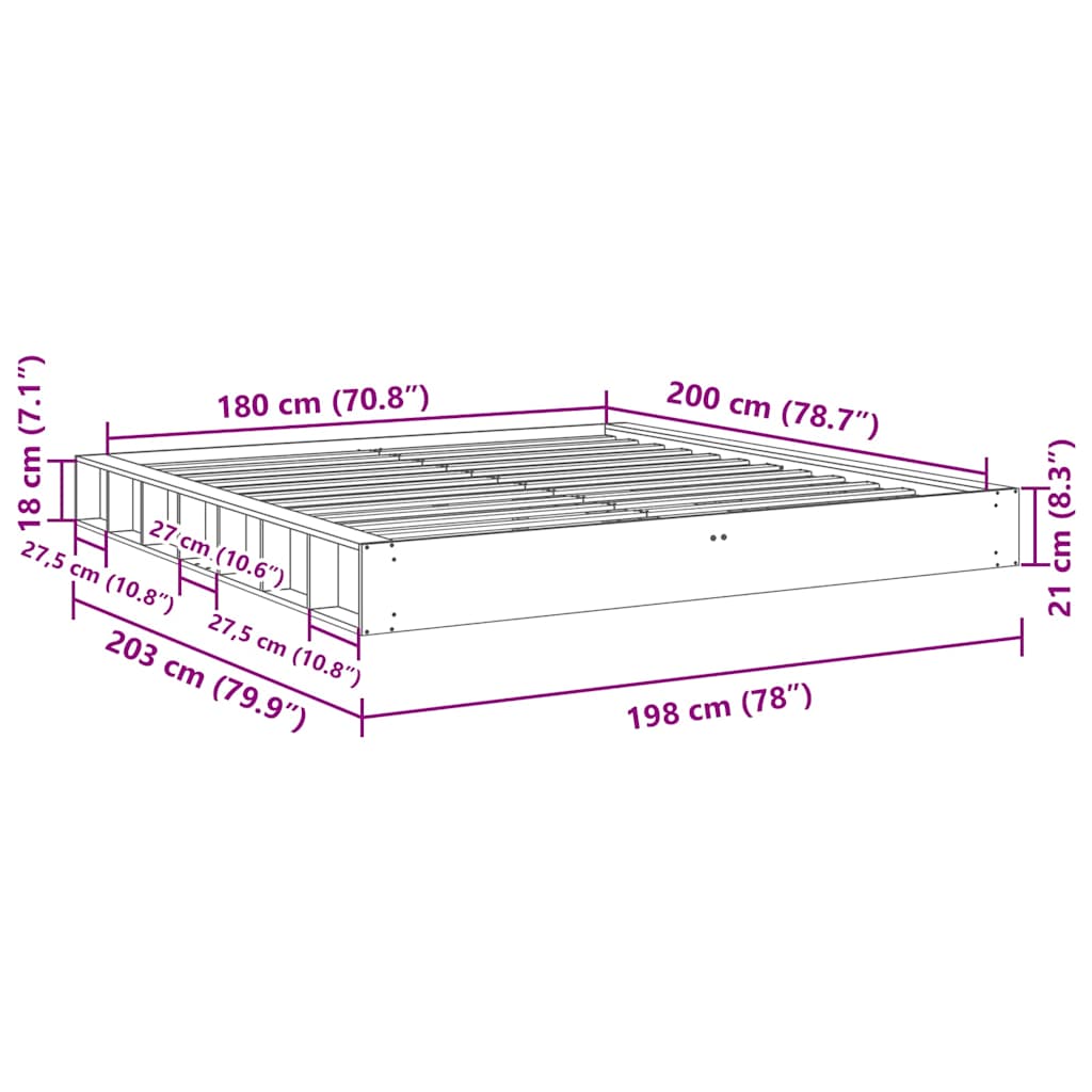 Massivholzbett ohne Matratze 180x200 cm Eichenholz