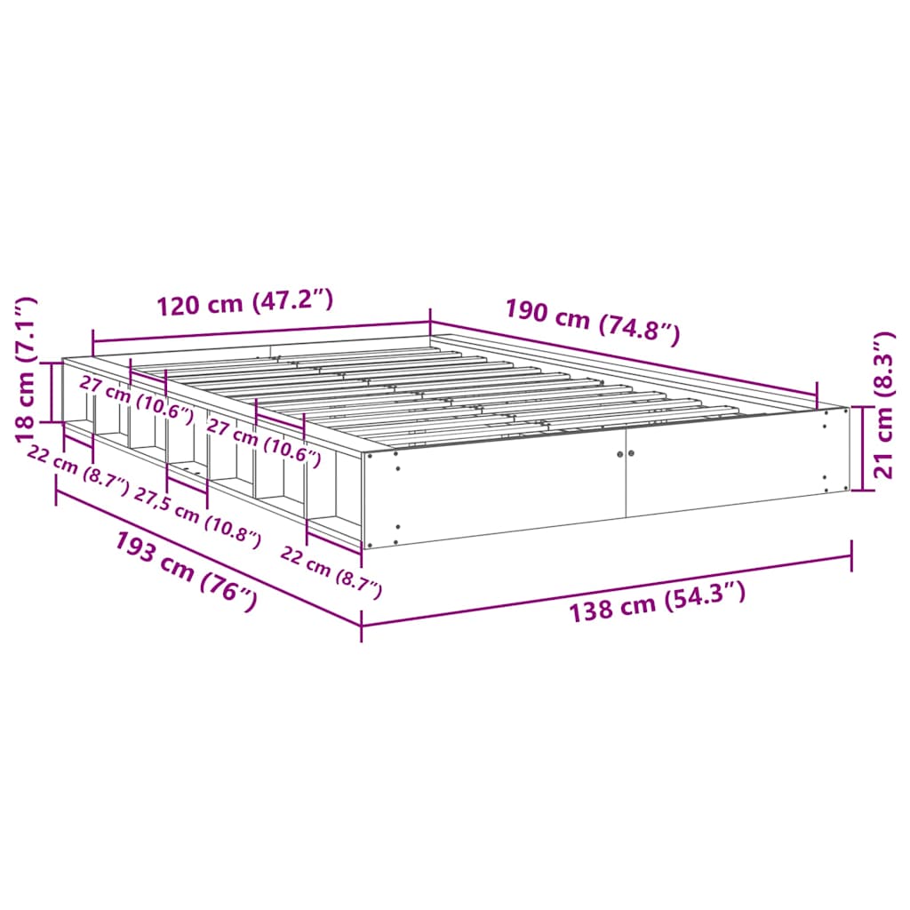 Massivholzbett ohne Matratze 120x190 cm Eichenholz