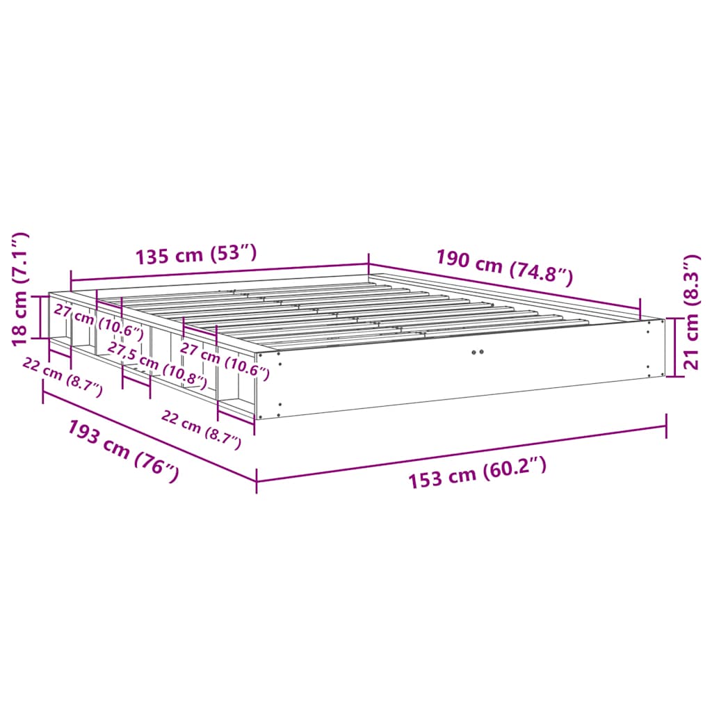 Massivholzbett ohne Matratze 135x190 cm Eichenholz