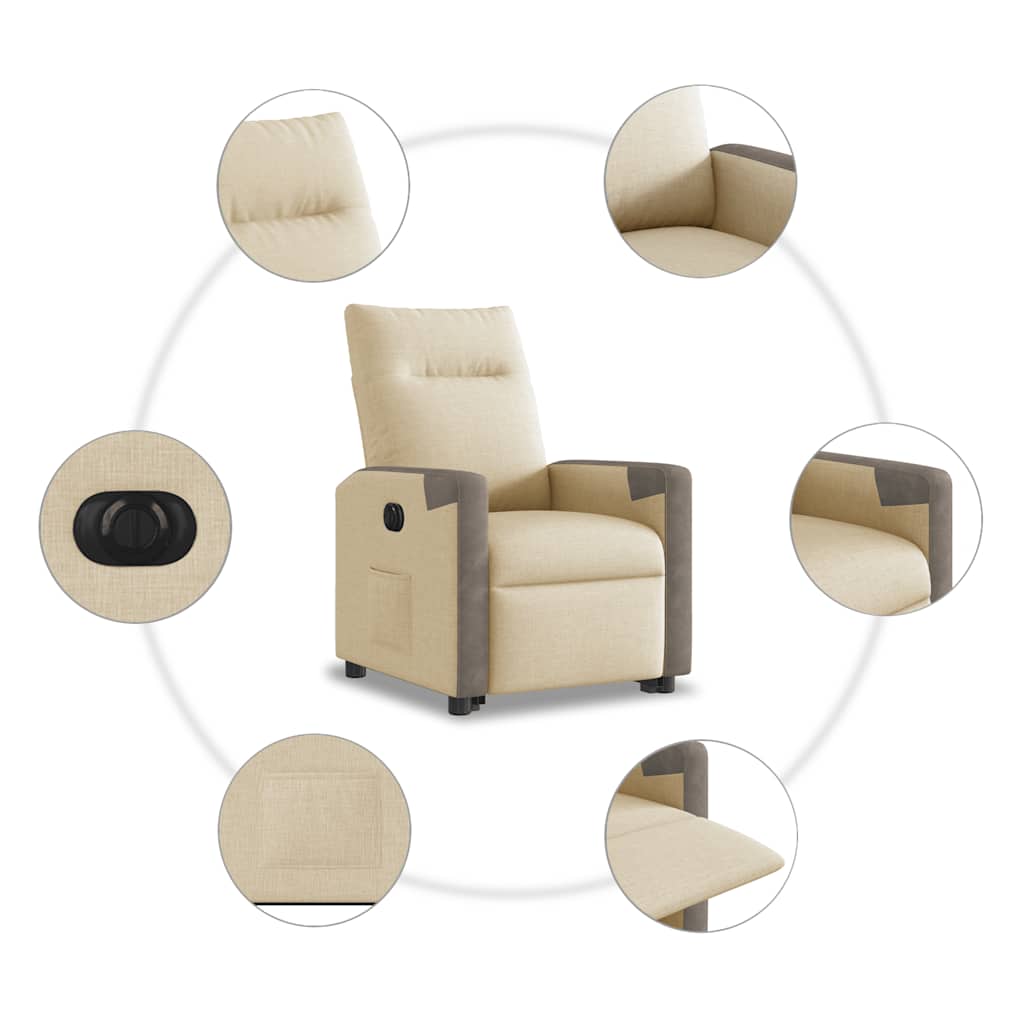 Relaxsessel mit Aufstehhilfe Elektrisch Creme Stoff