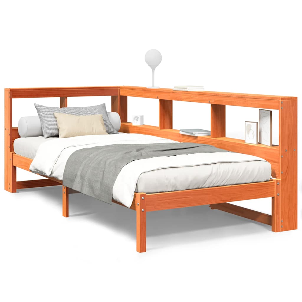 Massivholzbett mit Regal ohne Matratze Wachsbraun 75x190 cm