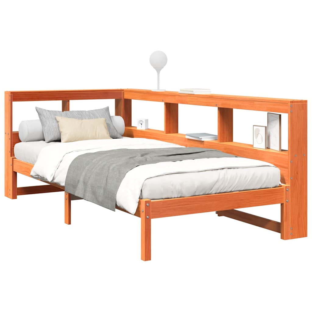 Massivholzbett mit Regal ohne Matratze Wachsbraun 75x190 cm