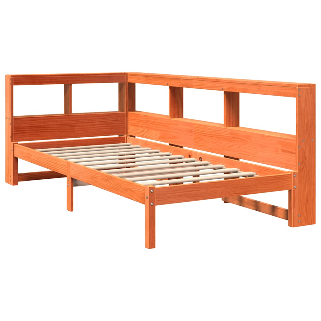 Massivholzbett mit Regal ohne Matratze Wachsbraun 75x190 cm