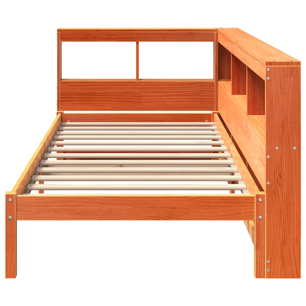Massivholzbett mit Regal ohne Matratze Wachsbraun 75x190 cm