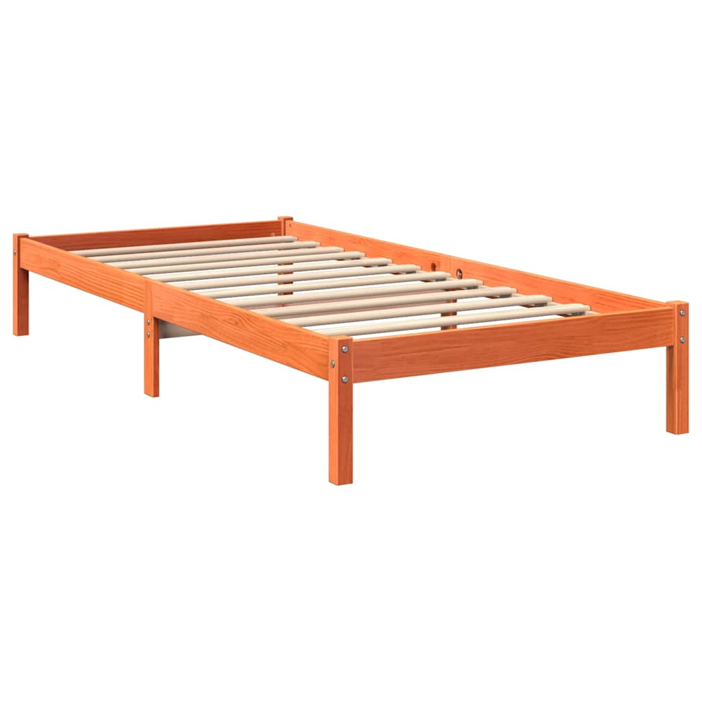 Massivholzbett mit Regal ohne Matratze Wachsbraun 75x190 cm