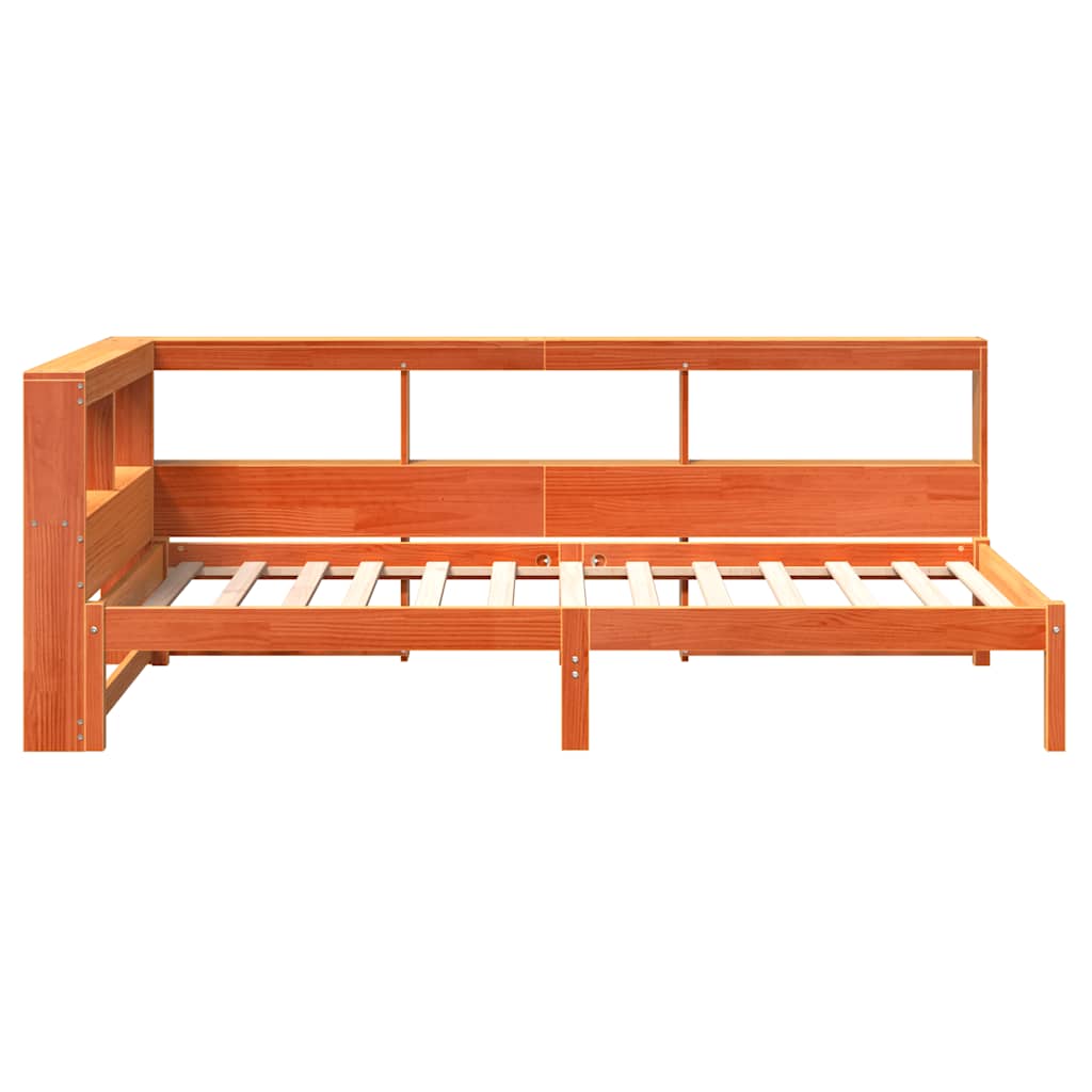 Massivholzbett mit Regal ohne Matratze Wachsbraun 75x190 cm