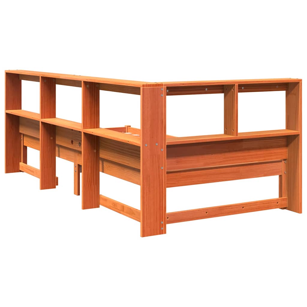 Massivholzbett mit Regal ohne Matratze Wachsbraun 75x190 cm