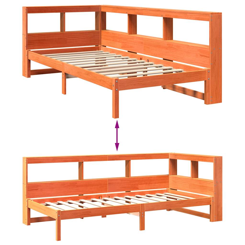 Massivholzbett mit Regal ohne Matratze Wachsbraun 75x190 cm