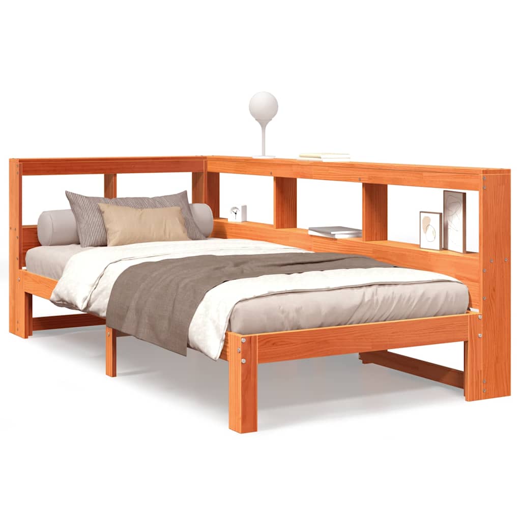 Massivholzbett mit Regal ohne Matratze Wachsbraun 75x190 cm