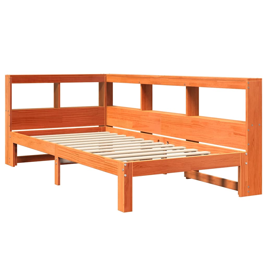 Massivholzbett mit Regal ohne Matratze Wachsbraun 75x190 cm