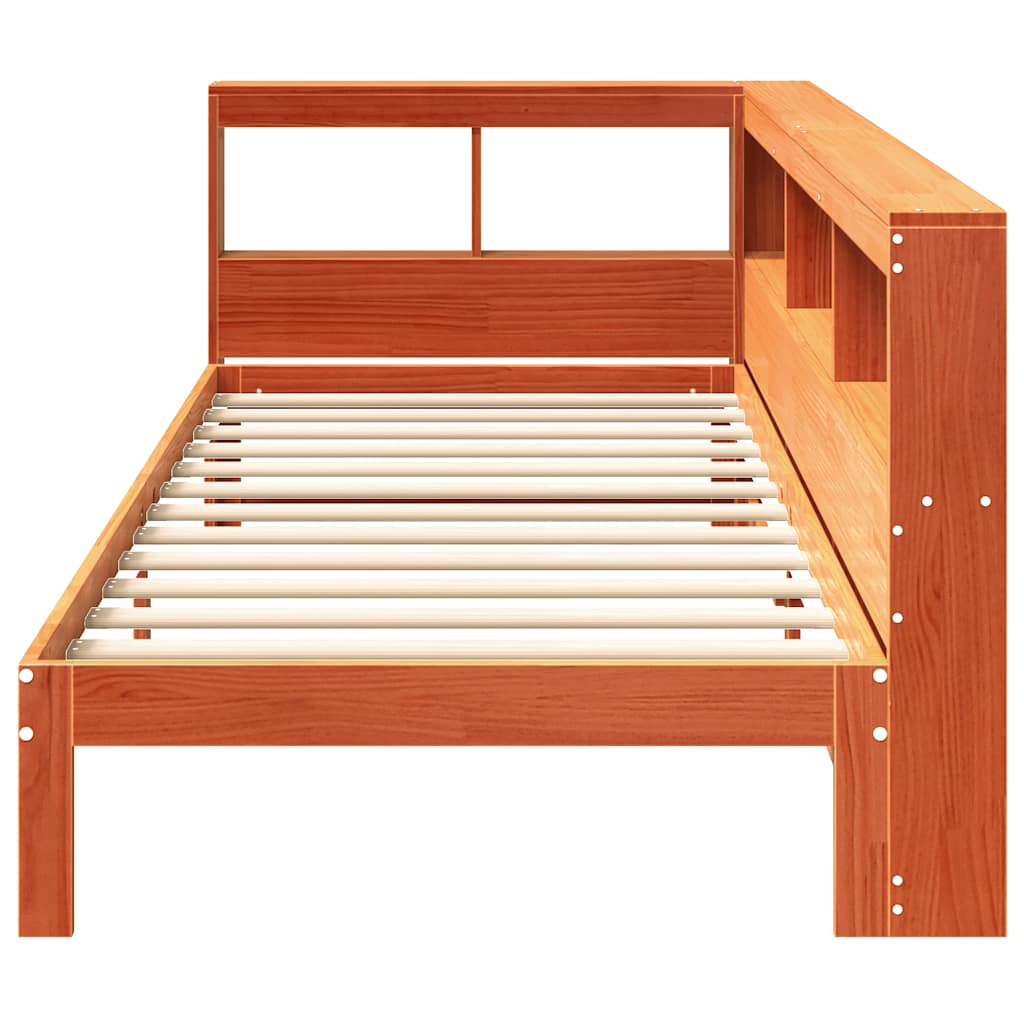 Massivholzbett mit Regal ohne Matratze Wachsbraun 75x190 cm