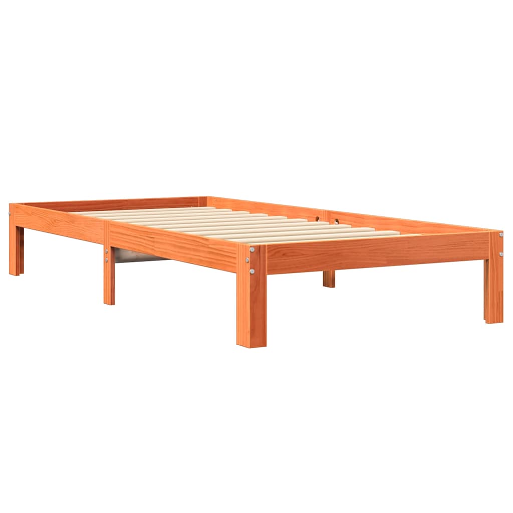 Massivholzbett mit Regal ohne Matratze Wachsbraun 75x190 cm