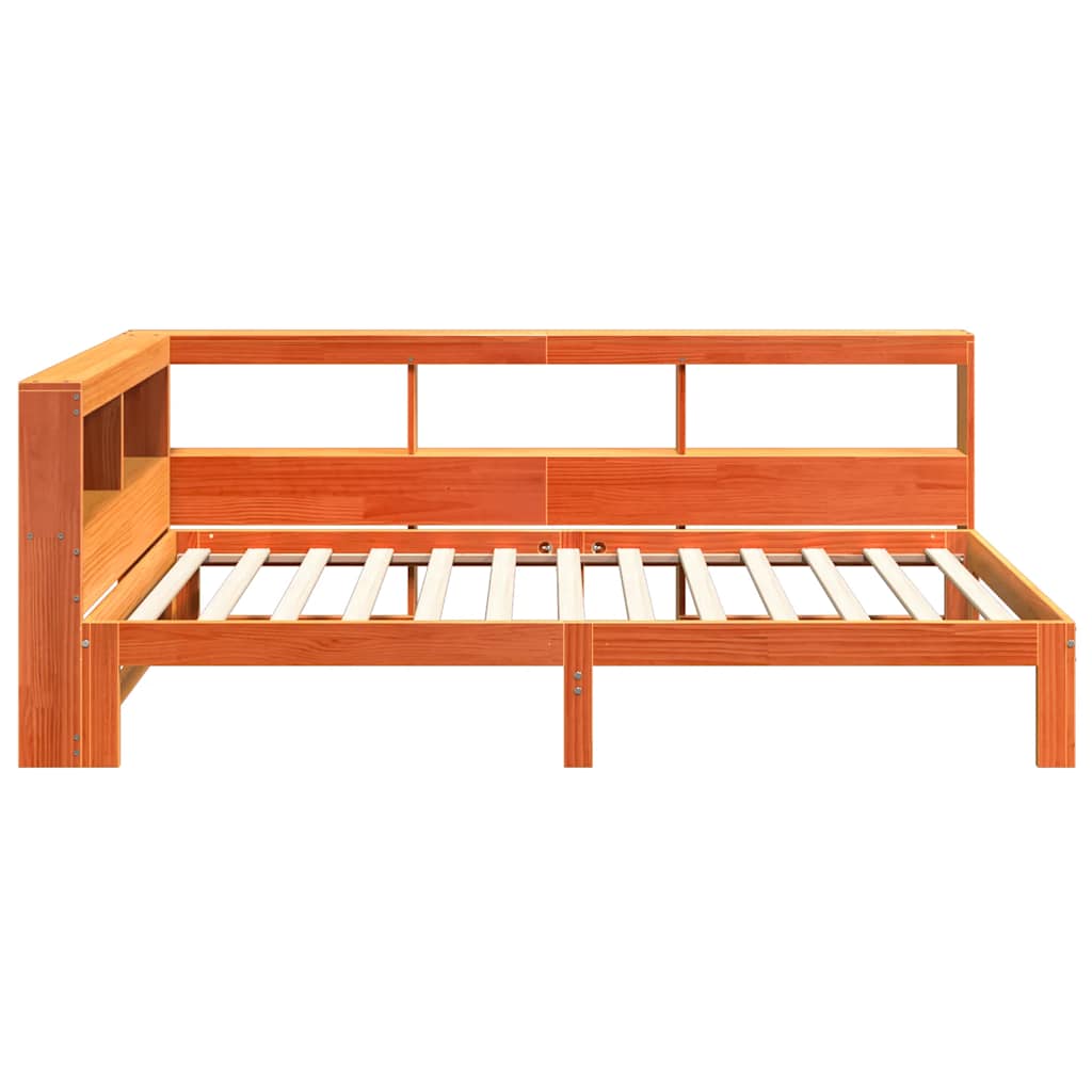 Massivholzbett mit Regal ohne Matratze Wachsbraun 75x190 cm