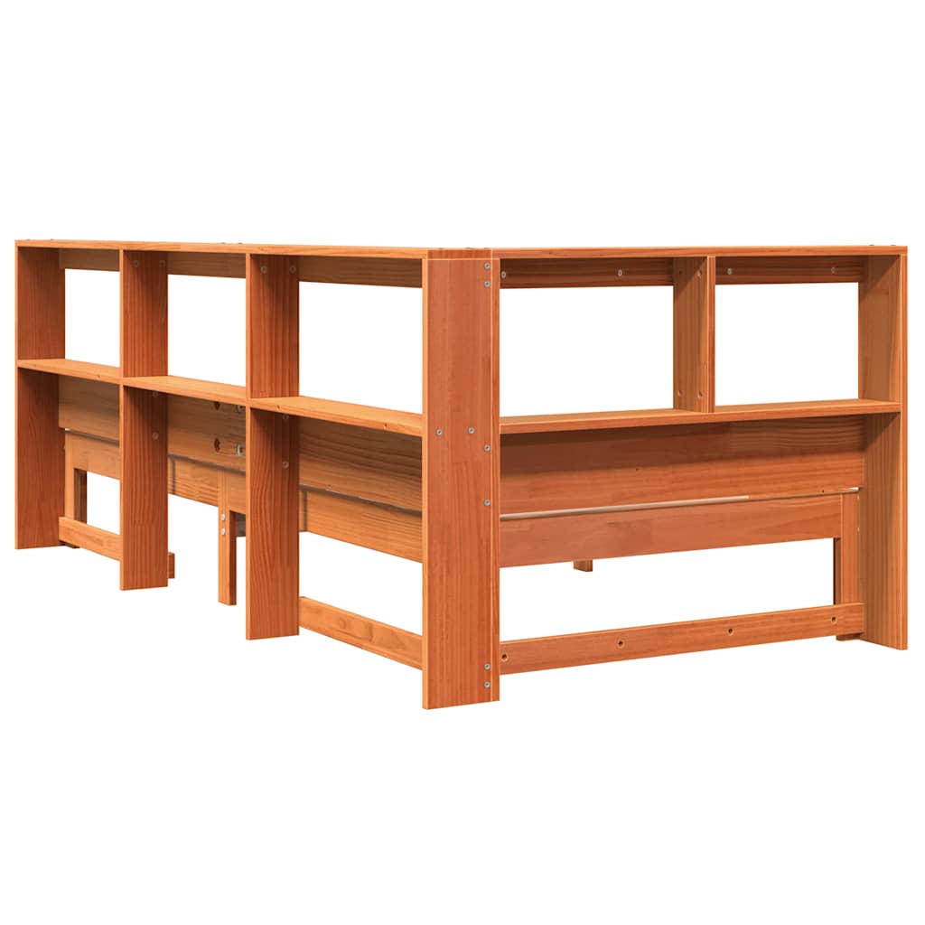 Massivholzbett mit Regal ohne Matratze Wachsbraun 75x190 cm