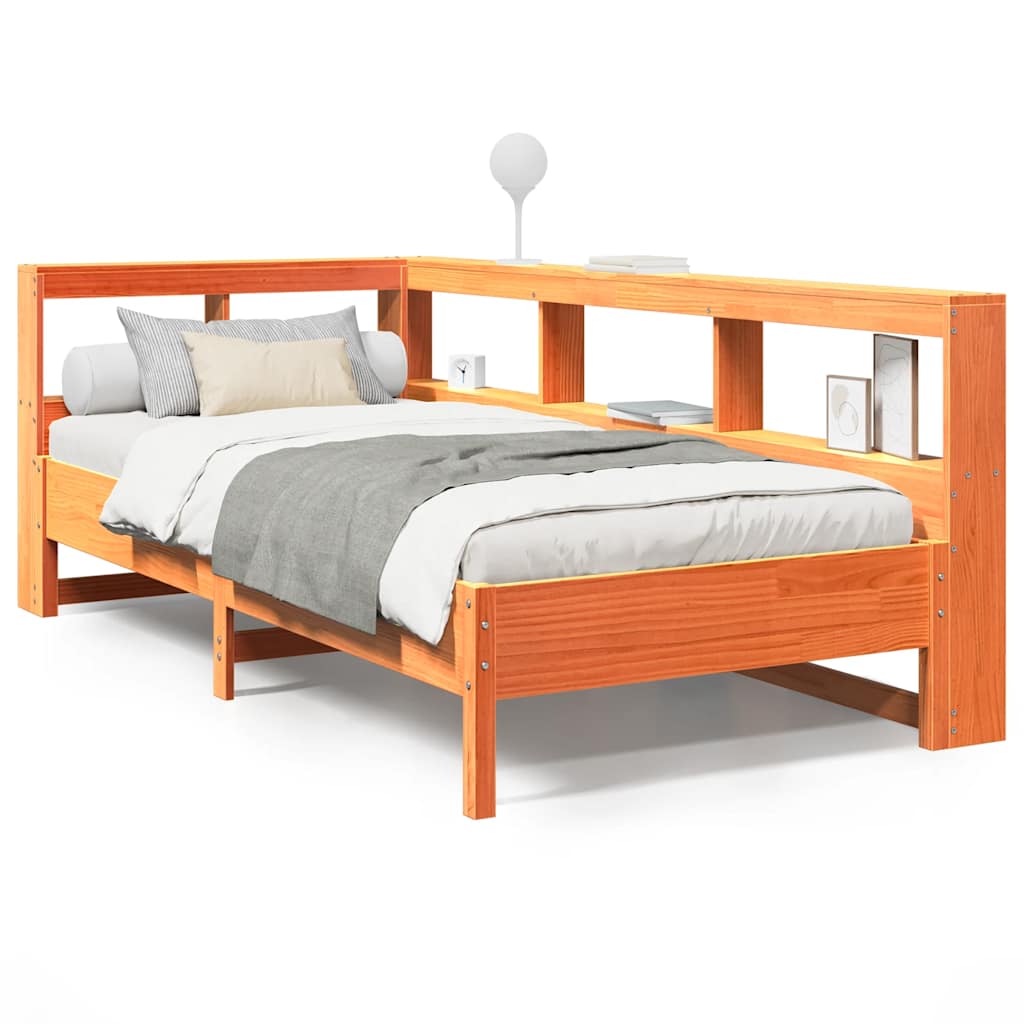 Massivholzbett mit Regal ohne Matratze Wachsbraun 75x190 cm