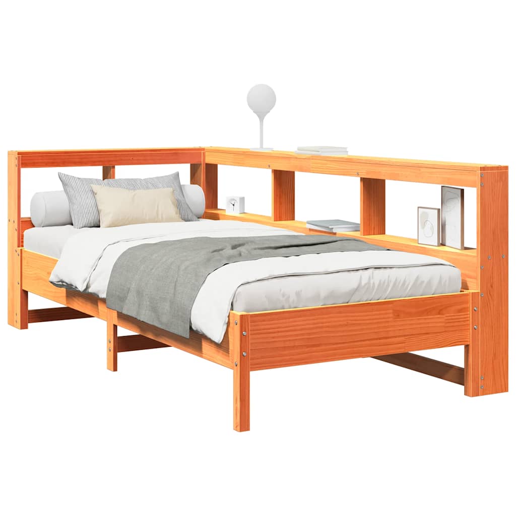 Massivholzbett mit Regal ohne Matratze Wachsbraun 75x190 cm