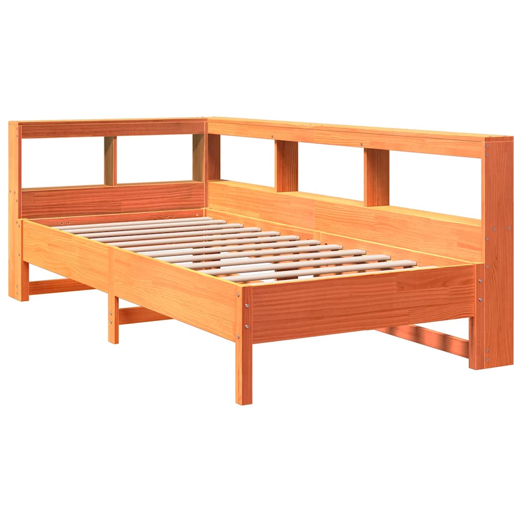 Massivholzbett mit Regal ohne Matratze Wachsbraun 75x190 cm